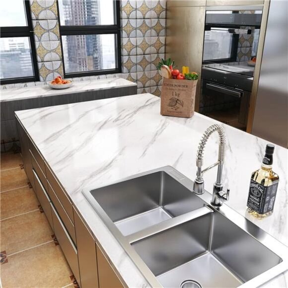 White Marble Contact Paper for Countertops Kitchen Counter Top Peel and Stick - Picture 2 of 7